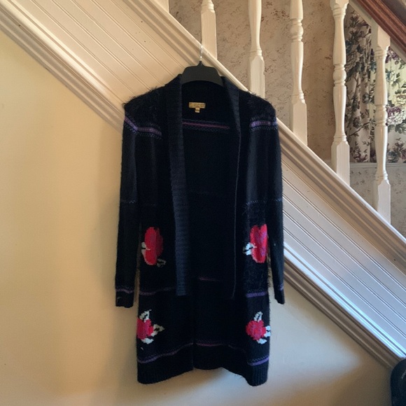 Vera Wang Sweaters - Floral Black Cardigan Sweater